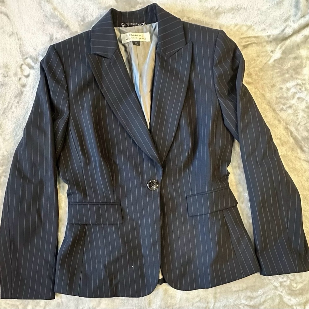 Tahari Authur Levine Blazer Womens Sz 6 Pinstripe Coat Capsule Classic Workwear